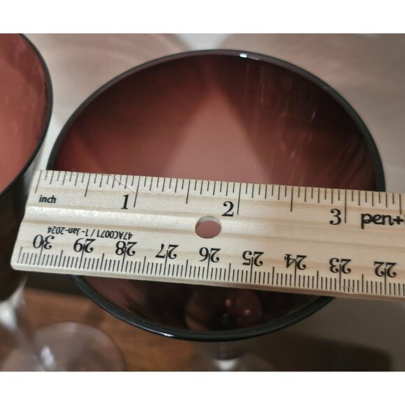 2 Pottery Barn Burgundy Wine Goblet 9" Blown Glass Clear Stem vtg tulip style - Picture 6 of 6